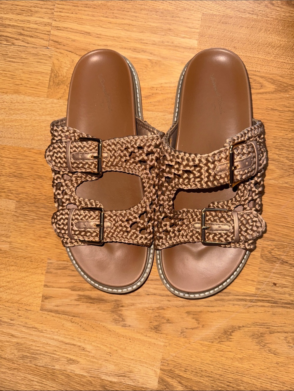Universal Thread Braided Double-Buckle Slide Sandals - Brown